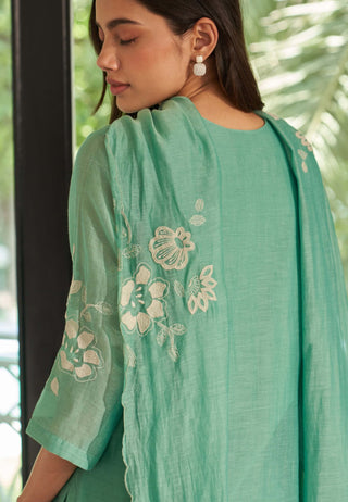 Mint applique embroidered kurta set