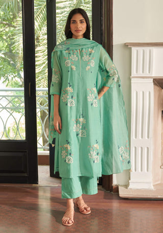 Mint floral applique kurta set