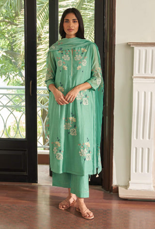 Mint floral applique kurta set