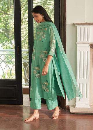 Mint floral applique kurta set