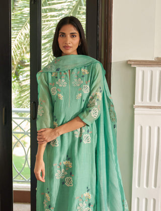 Mint floral applique kurta set