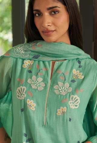 Mint floral applique kurta set