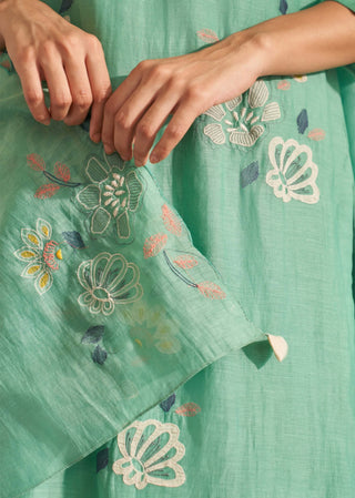 Mint floral applique kurta set