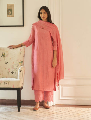 Poeny thread embroidered kurta set