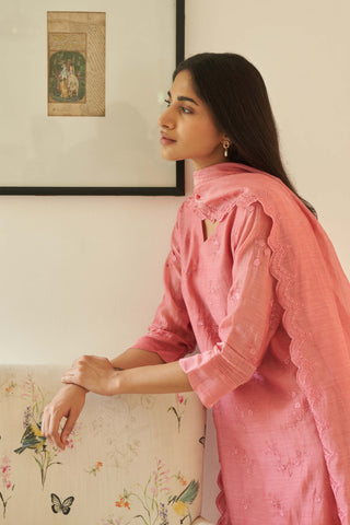 Poeny thread embroidered kurta set