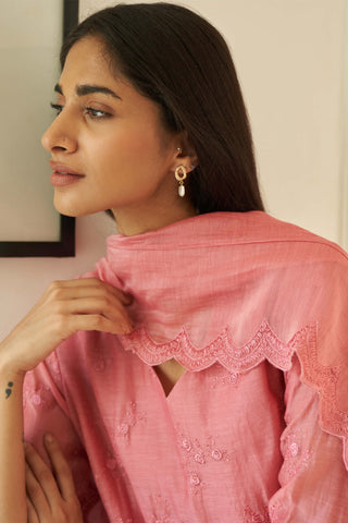 Poeny thread embroidered kurta set