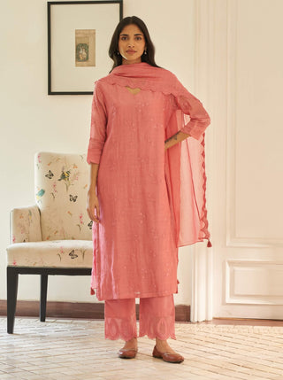 Poeny thread embroidered kurta set