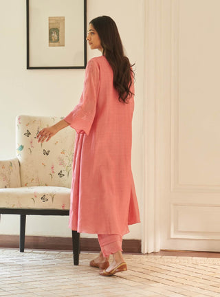 Peony thread embroidered tunic and pants
