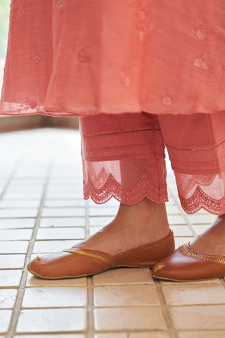 Peony thread embroidered tunic and pants