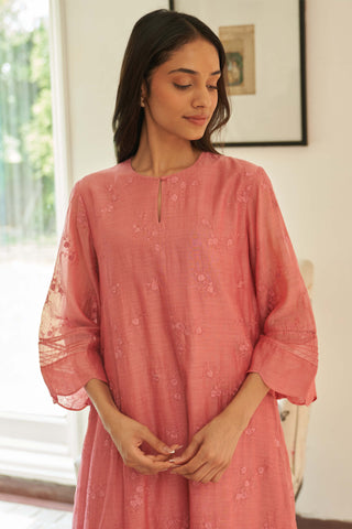 Peony thread embroidered tunic and pants