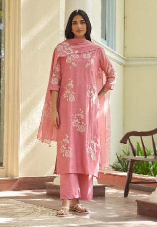 Peony applique kurta set