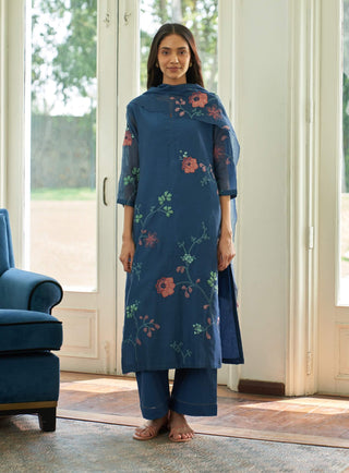 Ocean blue floral applique kurta set