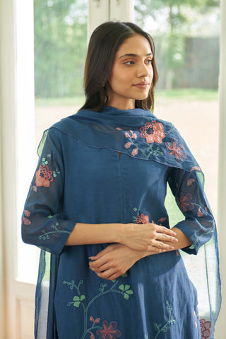 Ocean blue floral applique kurta set