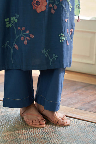 Ocean blue floral applique kurta set