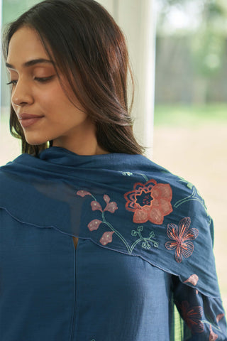 Ocean blue floral applique kurta set