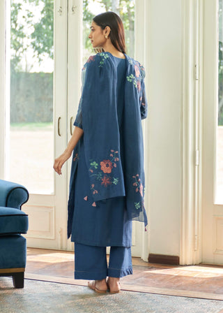 Ocean blue floral applique kurta set
