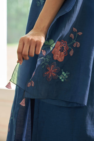 Ocean blue floral applique kurta set