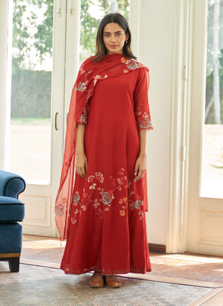 Poppy applique anarkali and dupatta