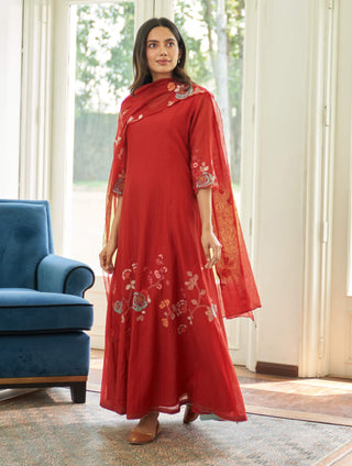 Poppy applique anarkali and dupatta