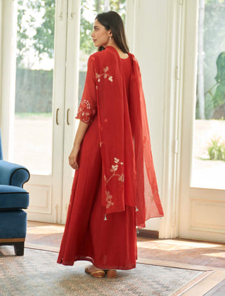 Poppy applique anarkali and dupatta