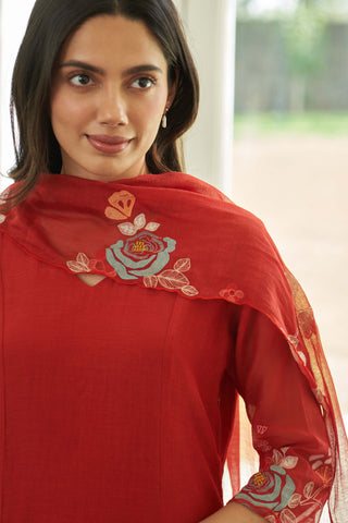 Poppy applique anarkali and dupatta