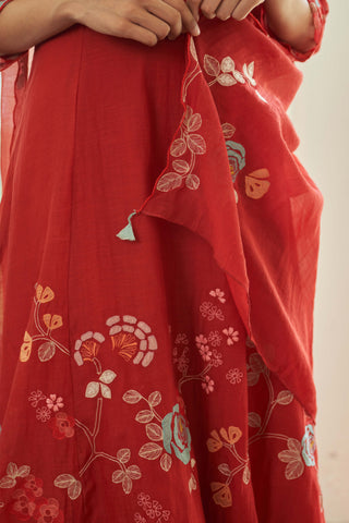 Poppy applique anarkali and dupatta