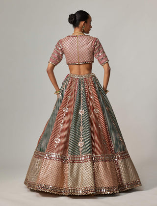 Cranberry linear flower lehenga and double dupatta set