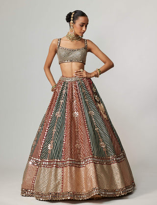 Cranberry gota linear flower lehenga set