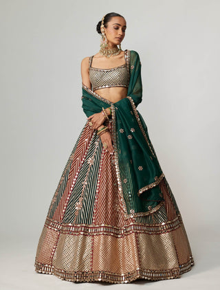 Cranberry gota linear flower lehenga set