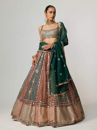 Cranberry gota linear flower lehenga set