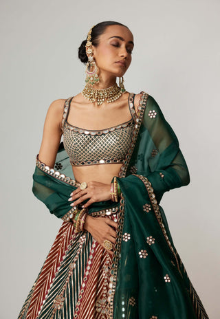 Cranberry gota linear flower lehenga set