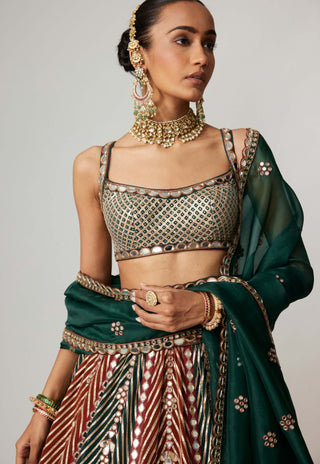 Cranberry gota linear flower lehenga set