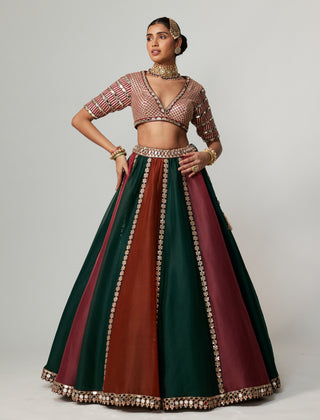 Cranberry golden gota linear lehenga set