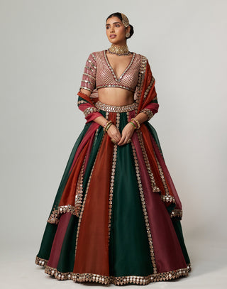Cranberry golden gota linear lehenga set