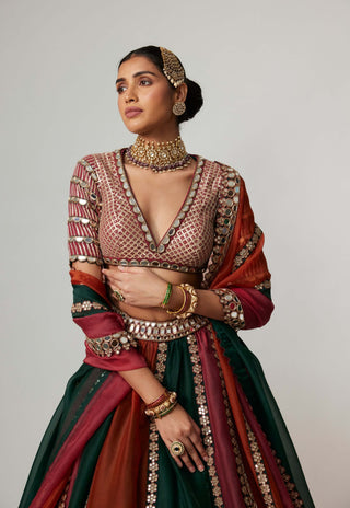 Cranberry golden gota linear lehenga set
