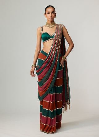 Cranberry multicolor sari and blouse