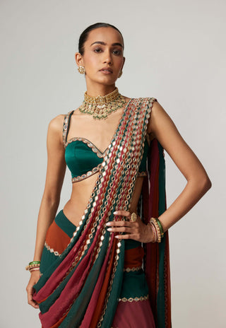 Cranberry multicolor sari and blouse