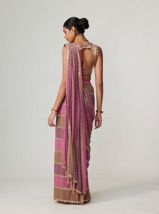 Mud mauve multicolor sari and blouse