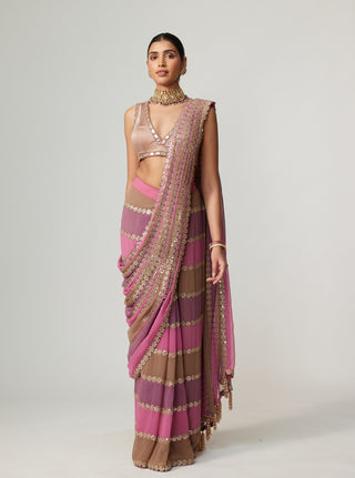 Mud mauve multicolor sari and blouse