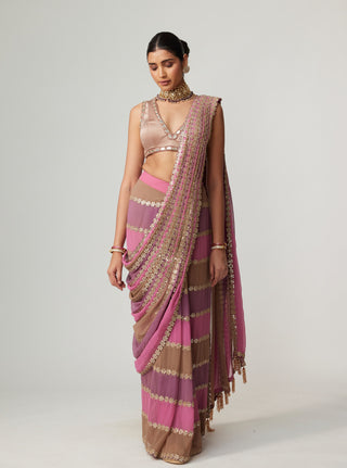 Mud mauve multicolor sari and blouse