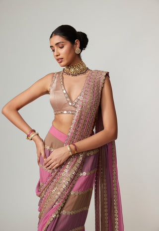 Mud mauve multicolor sari and blouse