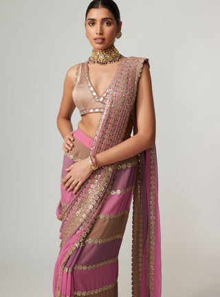 Mud mauve multicolor sari and blouse