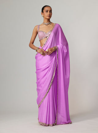Mauve satin sari and blouse