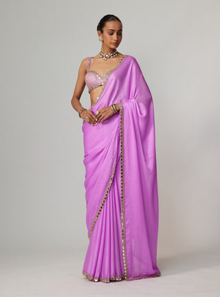 Mauve satin sari and blouse