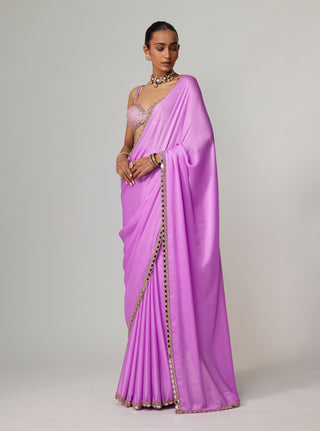 Mauve satin sari and blouse