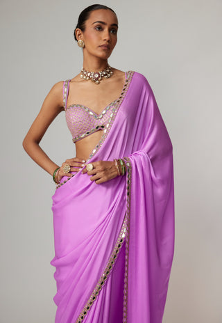 Mauve satin sari and blouse