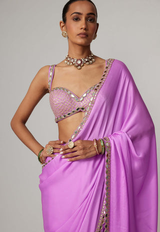 Mauve satin sari and blouse