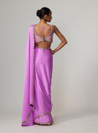 Mauve satin sari and blouse