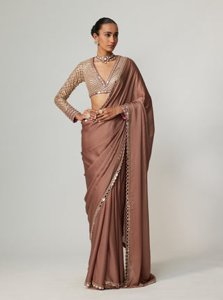 Deep beige satin sari and blouse