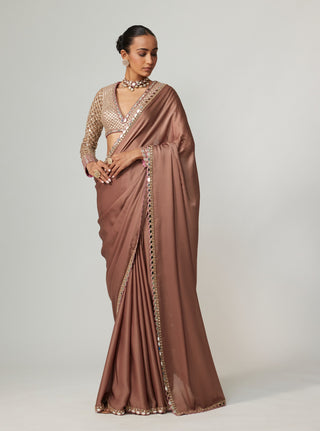 Deep beige satin sari and blouse